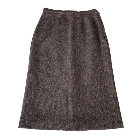 Vintage Ireland Wool Herringbone Pencil Skirt Paul Costelloe Double Back Pleat - Picture 2 of 12